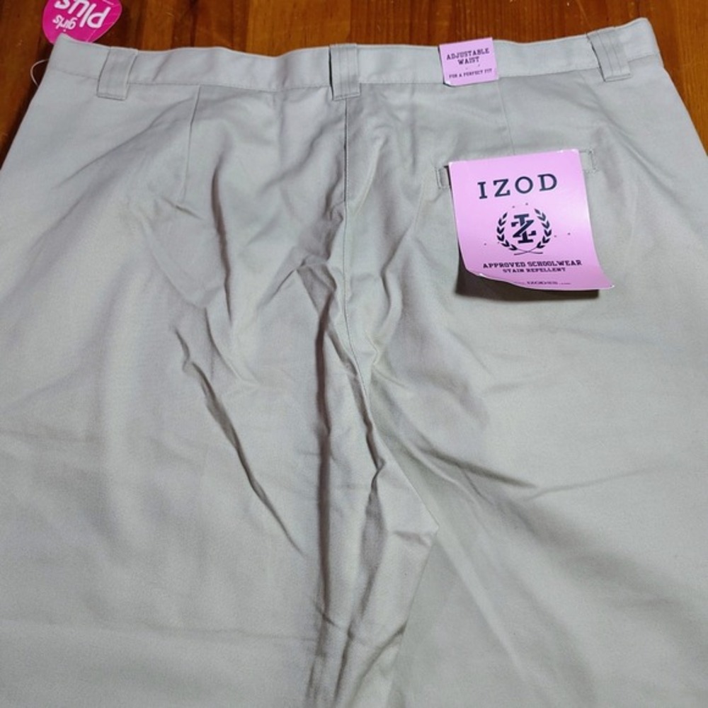 IZOD Girls Plus Schoolwear Pants Stain Repellent Adjustable Khaki Size 18 1/2 - Picture 8 of 10